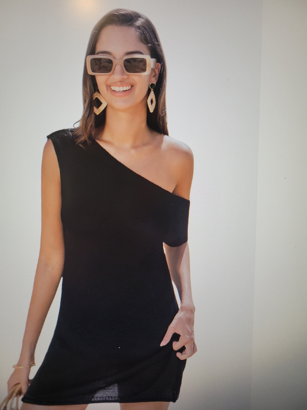 Cupshe Black Textured One-Shoulder Swim Coverup  Mini Dress NWT XL
